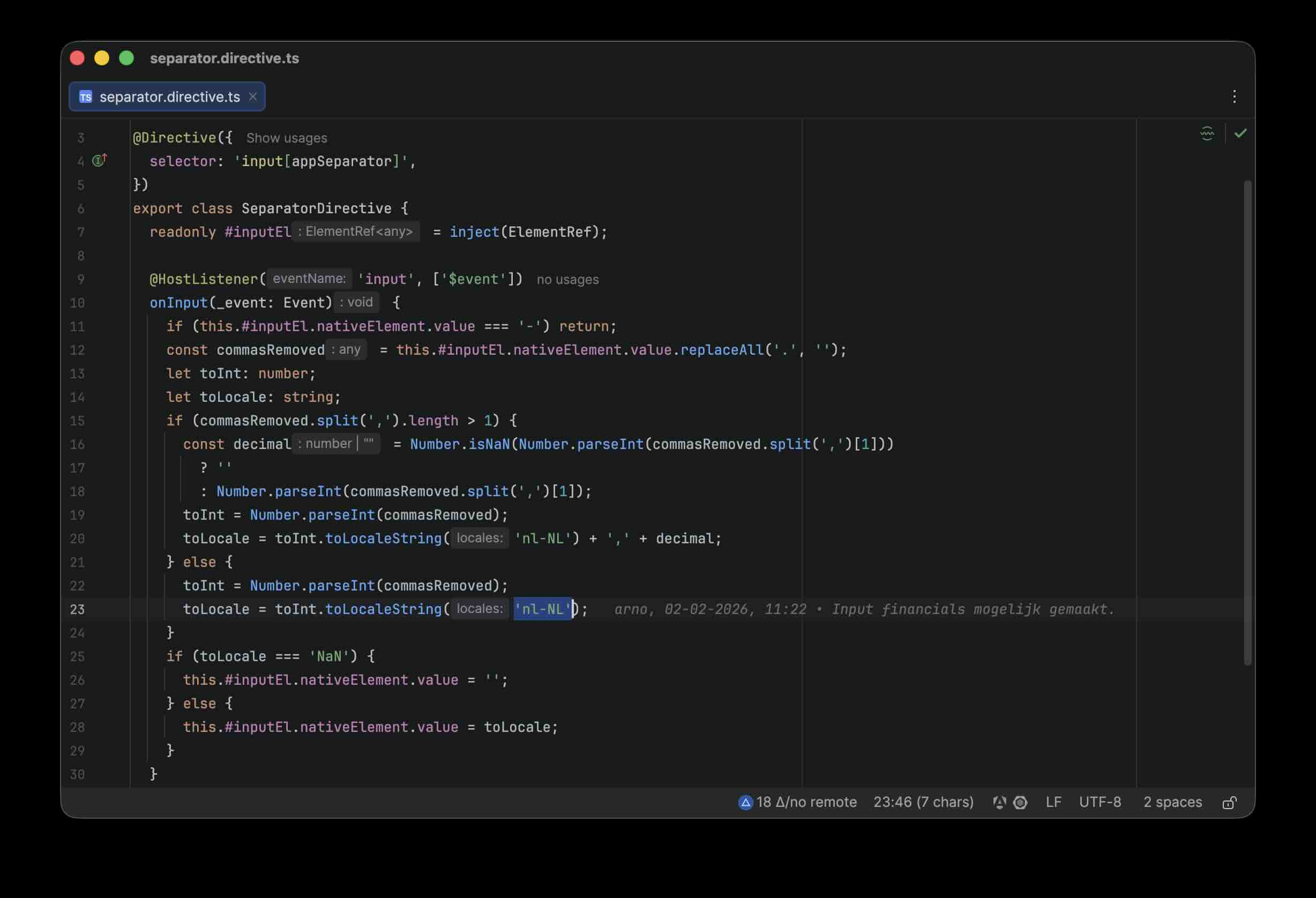 A screenshot of a form using the separator directive